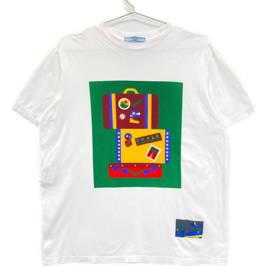 Prada 135664 S181 White And Green Graphic Print Short Sleeve Cut And Sewn S