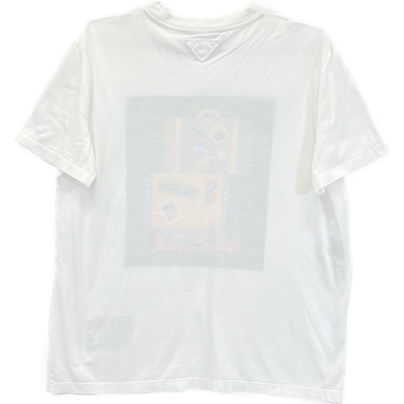 Prada 135664 S181 White And Green Graphic Print Short Sleeve Cut And Sewn S