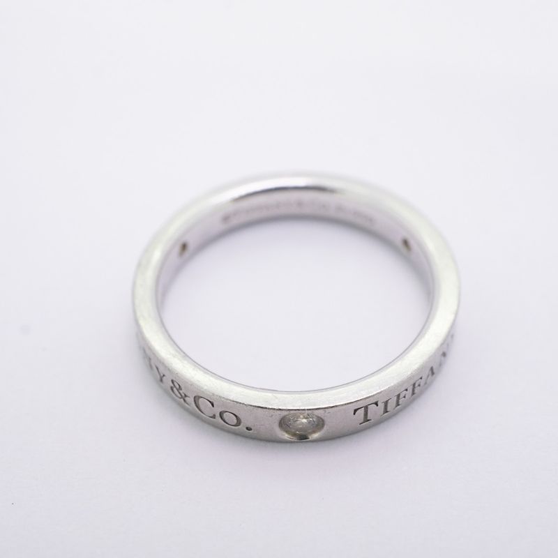 Tiffany & Co Ring Flat Band 3PD Pt950 Platinum Diamond #75 Ladies