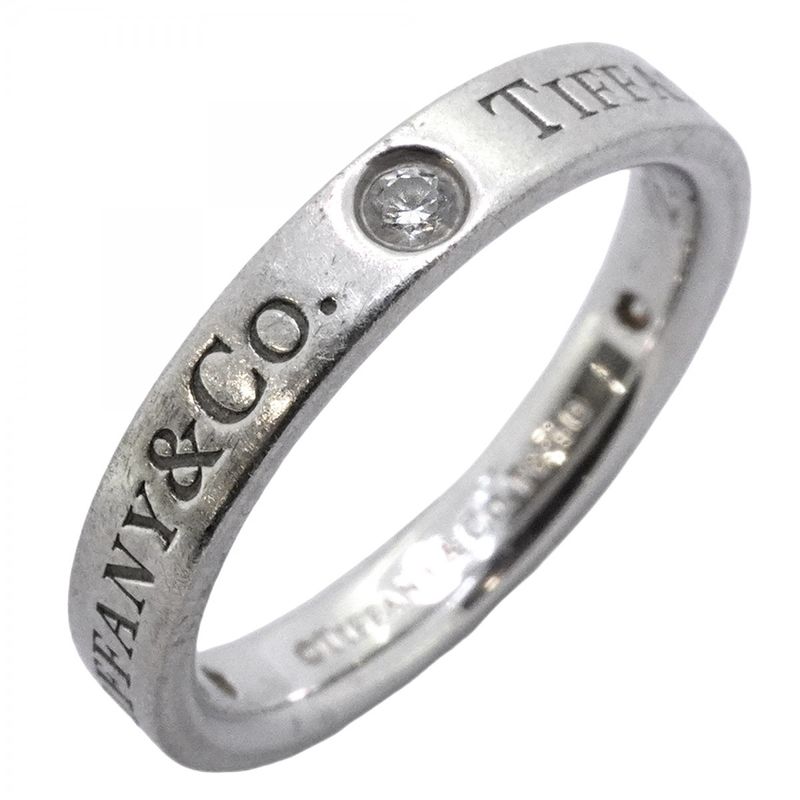 Tiffany & Co Ring Flat Band 3PD Pt950 Platinum Diamond #75 Ladies