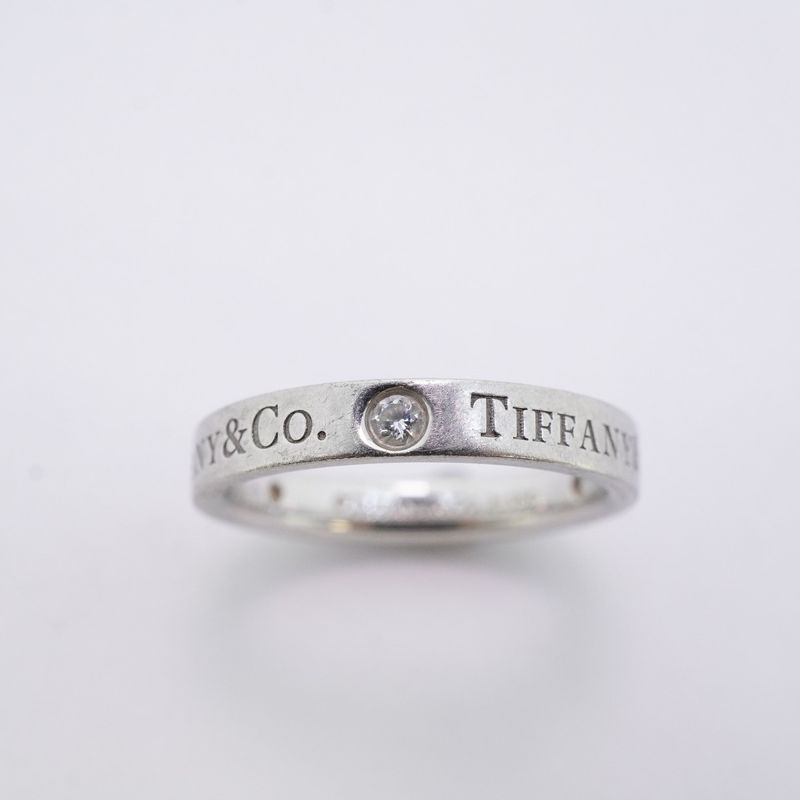 Tiffany & Co Ring Flat Band 3PD Pt950 Platinum Diamond #75 Ladies