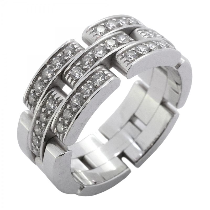 Cartier Ring Mayon Panthère 18K White Gold White Togo Old Diamond #57 Men Women