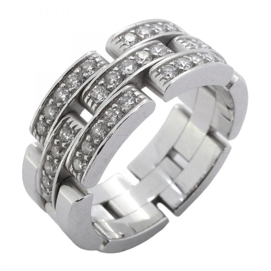 Cartier Ring Mayon Panthère 18K White Gold White Togo Old Diamond #57 Men Women