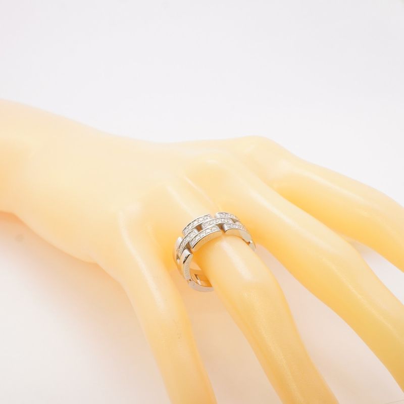 Cartier Ring Mayon Panthère 18K White Gold White Togo Old Diamond #57 Men Women