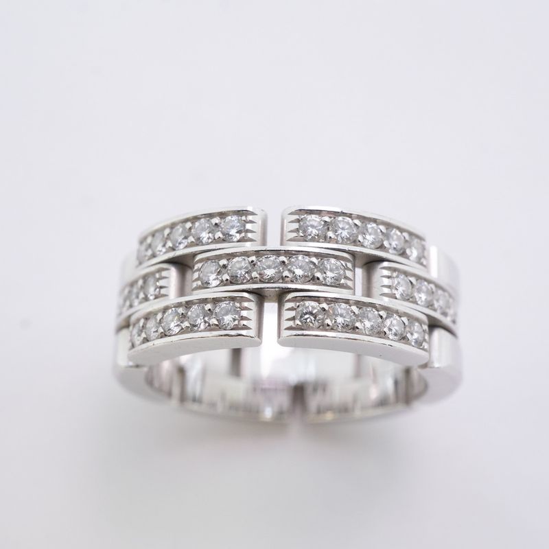 Cartier Ring Mayon Panthère 18K White Gold White Togo Old Diamond #57 Men Women