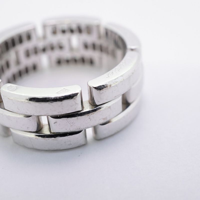 Cartier Ring Mayon Panthère 18K White Gold White Togo Old Diamond #57 Men Women