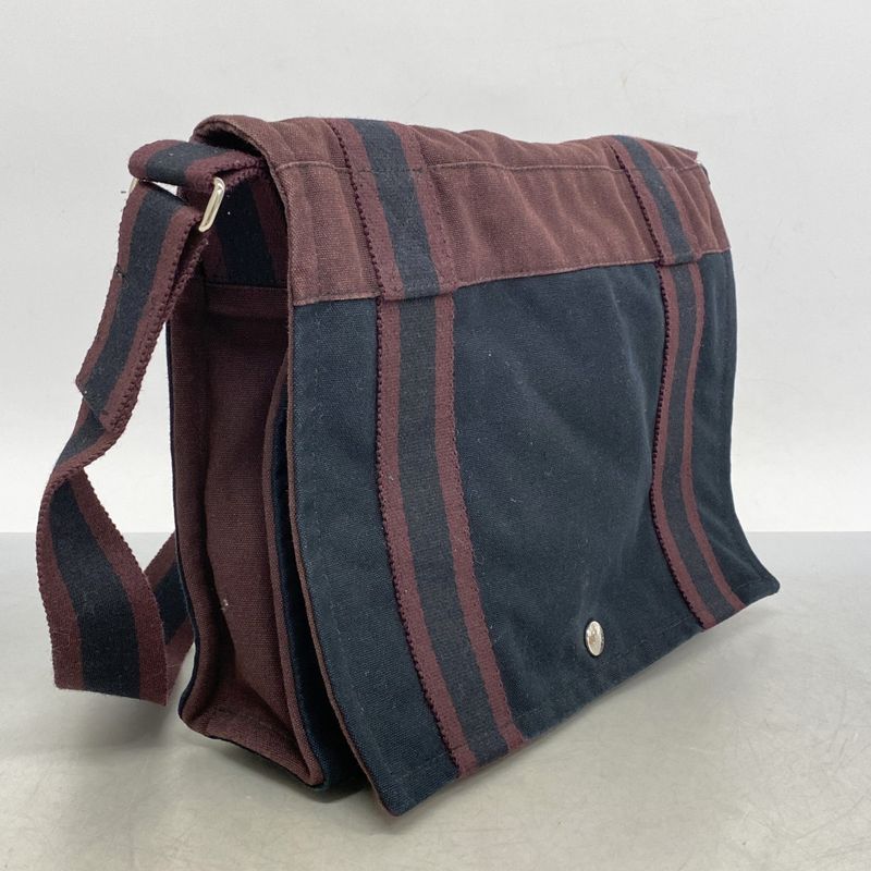 Hermes Shoulder Bag Fourre Tout Bassus PM Canvas Black Bordeaux Silver Hardware