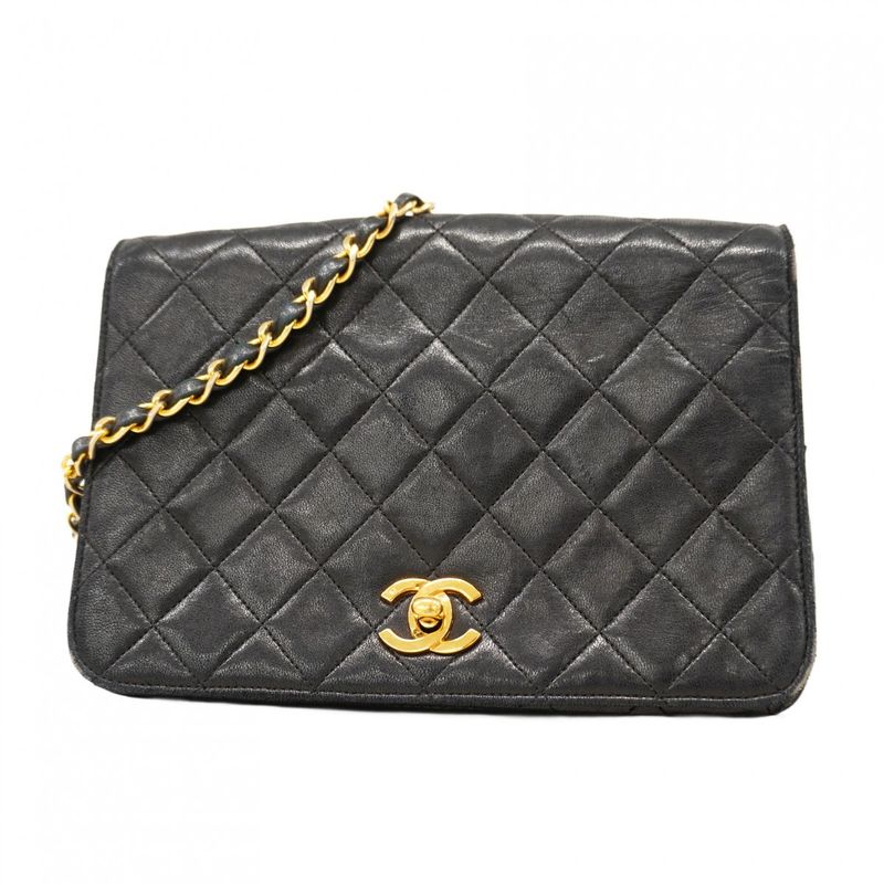 Chanel Shoulder Bag Matelasse Lambskin Black Gold Hardware Women