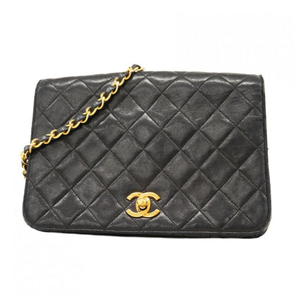 Chanel Shoulder Bag Matelasse Lambskin Black Gold Hardware Women