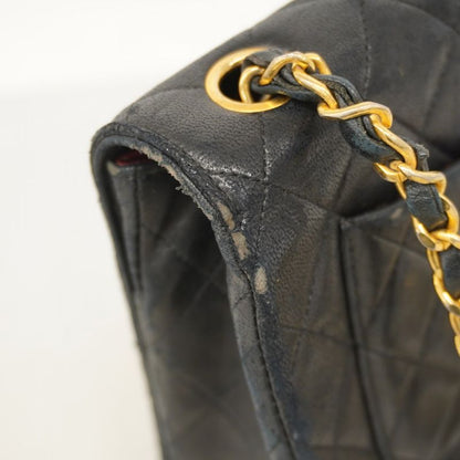 Chanel Shoulder Bag Matelasse Lambskin Black Gold Hardware Women