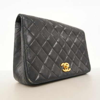 Chanel Shoulder Bag Matelasse Lambskin Black Gold Hardware Women