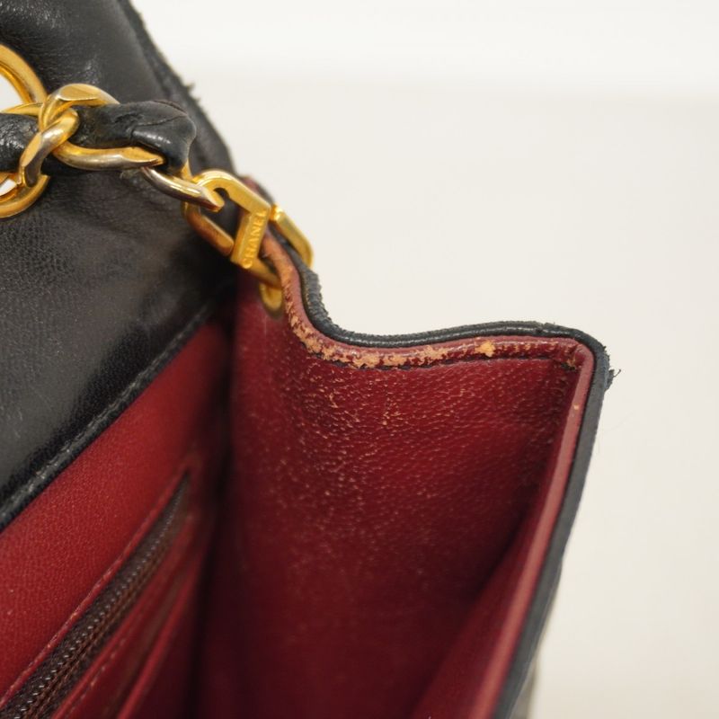 Chanel Shoulder Bag Matelasse Lambskin Black Gold Hardware Women