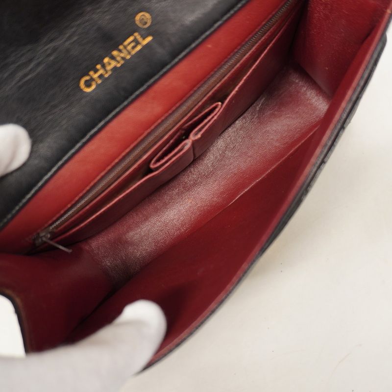 Chanel Shoulder Bag Matelasse Lambskin Black Gold Hardware Women