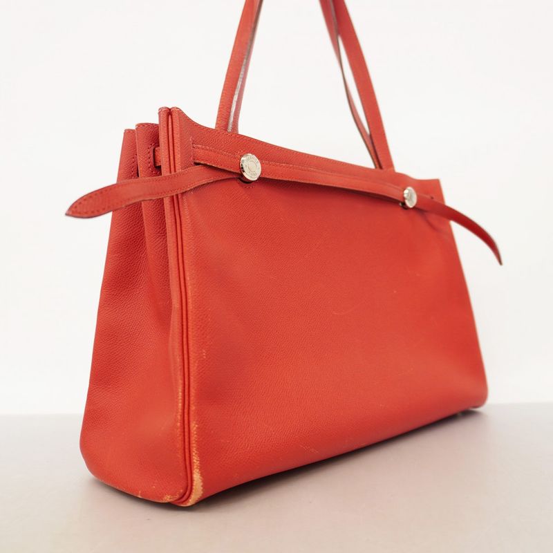 Hermes Tote Bag Cabas Na Courchevel Rouge Cazac Silver Hardware □H Engraved