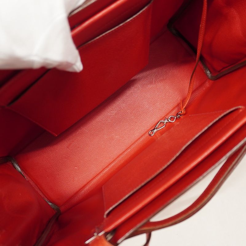 Hermes Tote Bag Cabas Na Courchevel Rouge Cazac Silver Hardware □H Engraved
