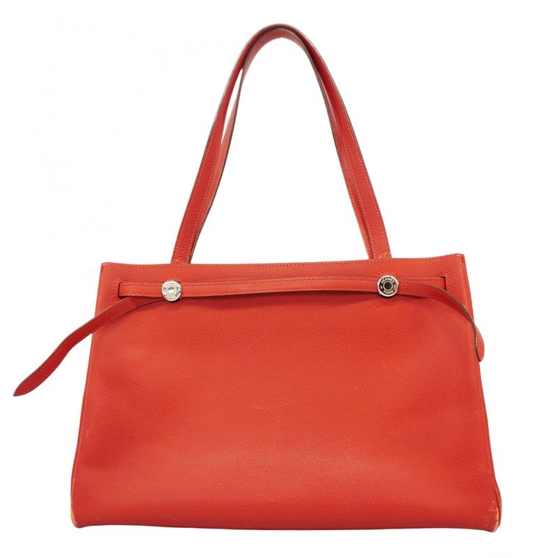 Hermes Tote Bag Cabas Na Courchevel Rouge Cazac Silver Hardware □H Engraved