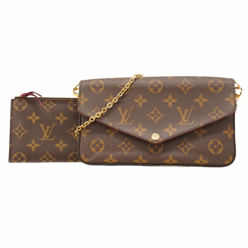 Louis Vuitton Shoulder Wallet Monogram Pochette Felicie M61276 Brown Fuchsia