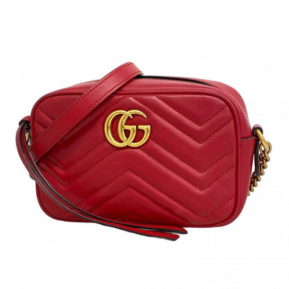 Gucci Shoulder Bag GG Marmont 448065 Leather Red Gold Hardware Women