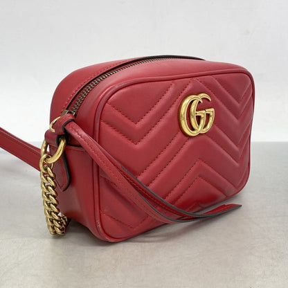 Gucci Shoulder Bag GG Marmont 448065 Leather Red Gold Hardware Women