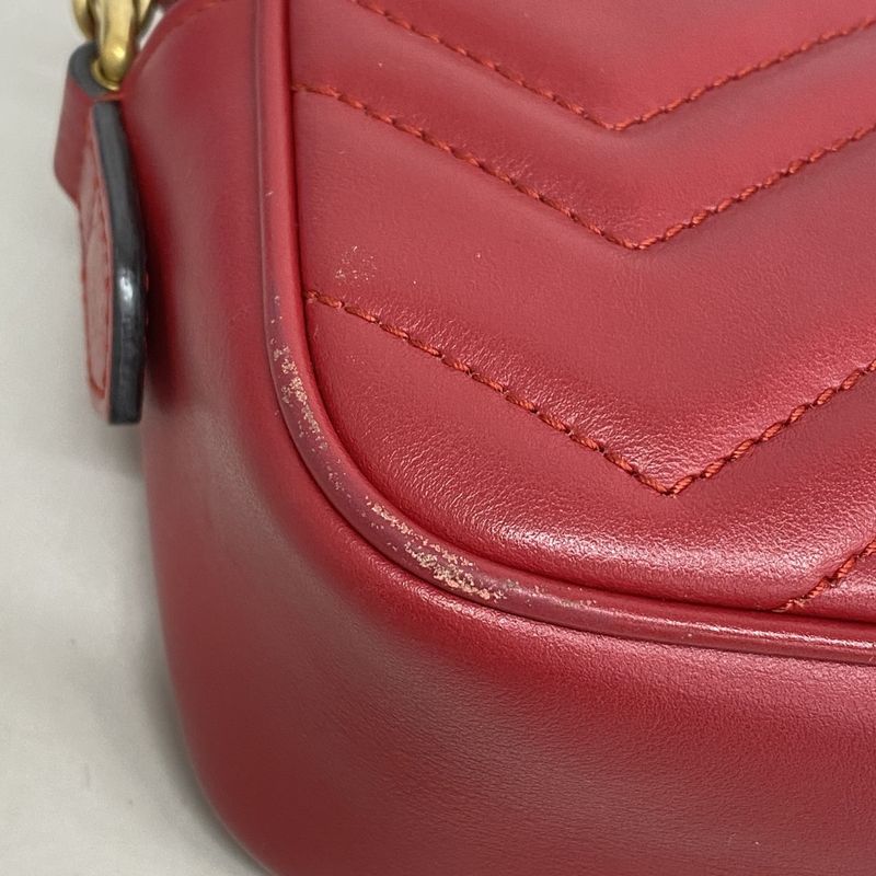 Gucci Shoulder Bag GG Marmont 448065 Leather Red Gold Hardware Women