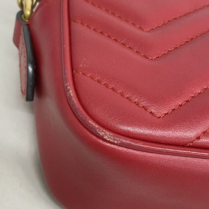 Gucci Shoulder Bag GG Marmont 448065 Leather Red Gold Hardware Women