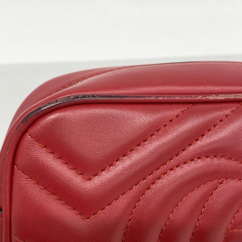Gucci Shoulder Bag GG Marmont 448065 Leather Red Gold Hardware Women
