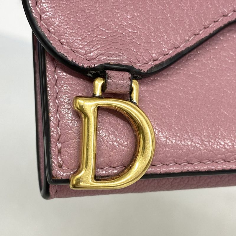 Christian Dior Trifold Wallet Saddle Leather Pink Gold Hardware Women
