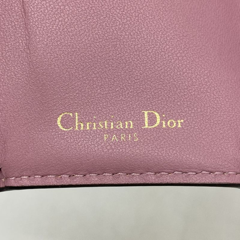 Christian Dior Trifold Wallet Saddle Leather Pink Gold Hardware Women