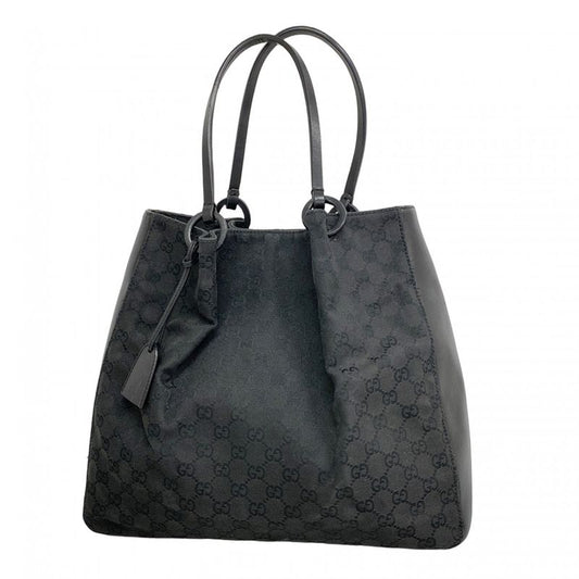 Gucci Tote Bag GG Canvas 101920 Canvas Black Silver Hardware Women's