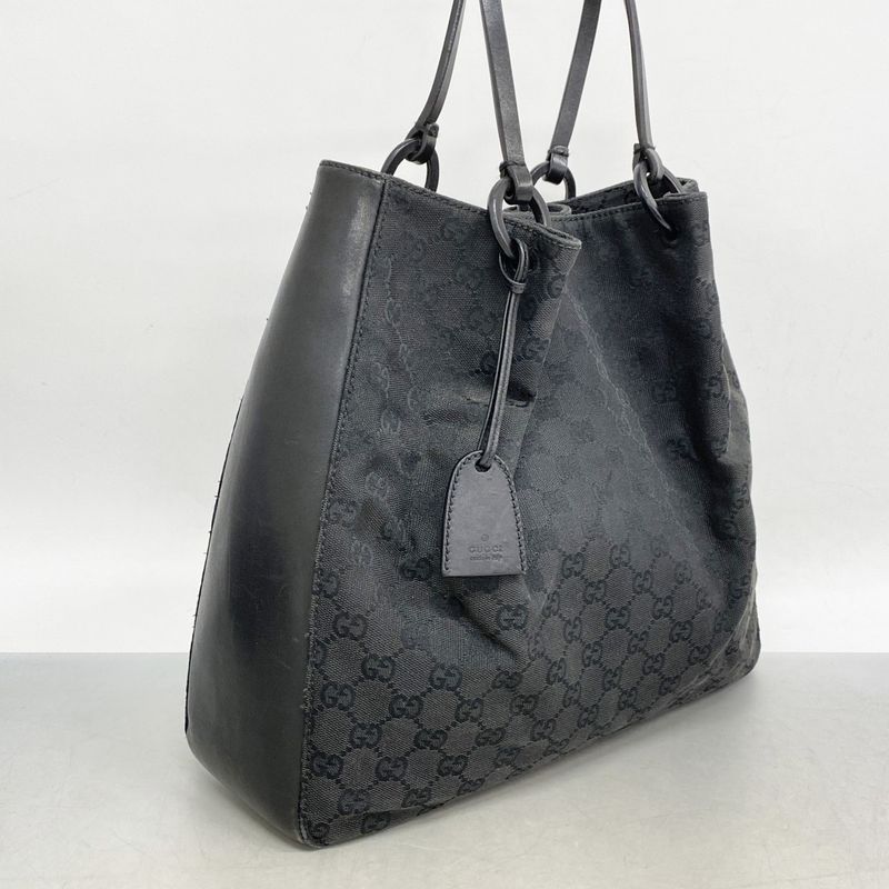 Gucci Tote Bag GG Canvas 101920 Canvas Black Silver Hardware Women's