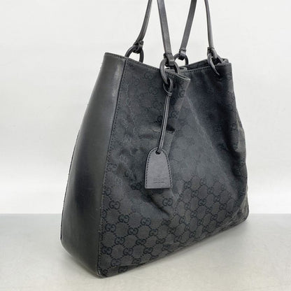 Gucci Tote Bag GG Canvas 101920 Canvas Black Silver Hardware Women's