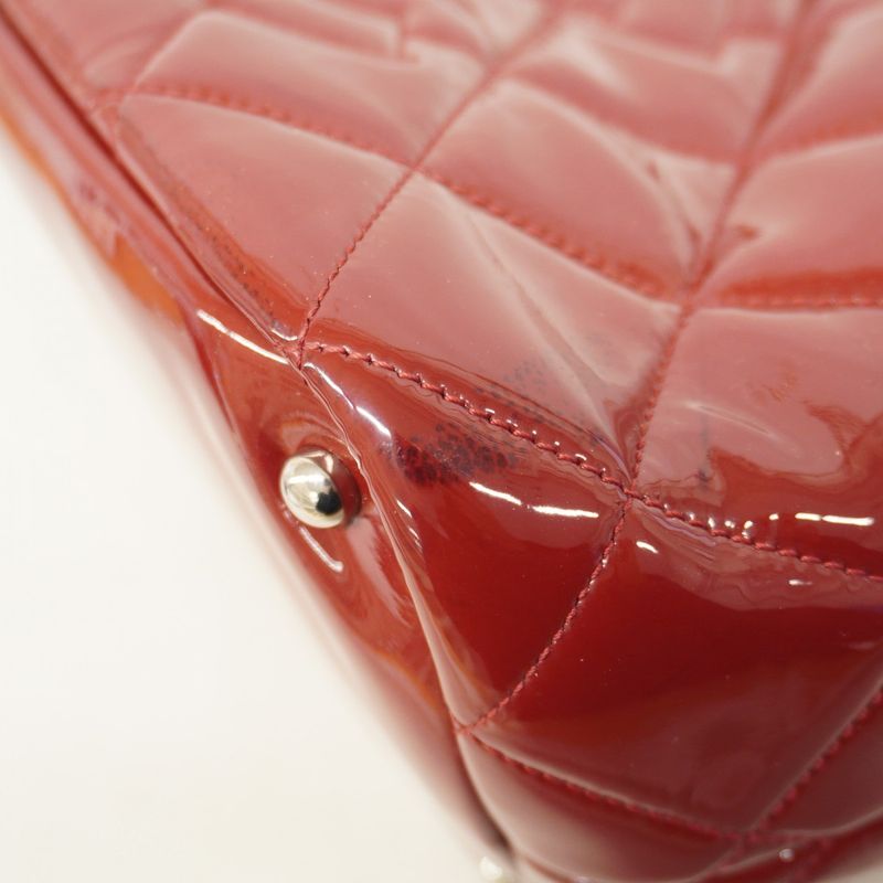 Chanel Shoulder Bag Matelasse Patent Leather Red Silver Hardware Women