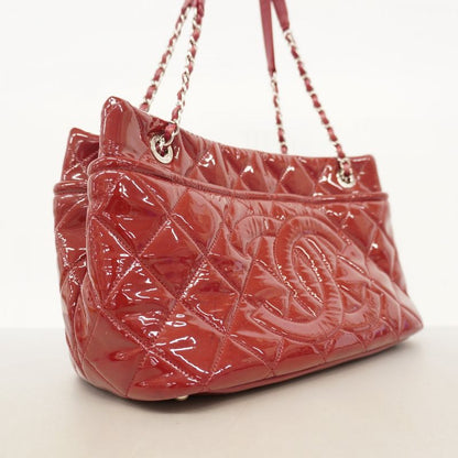 Chanel Shoulder Bag Matelasse Patent Leather Red Silver Hardware Women