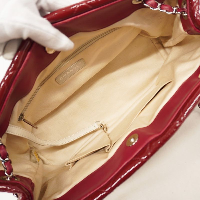 Chanel Shoulder Bag Matelasse Patent Leather Red Silver Hardware Women