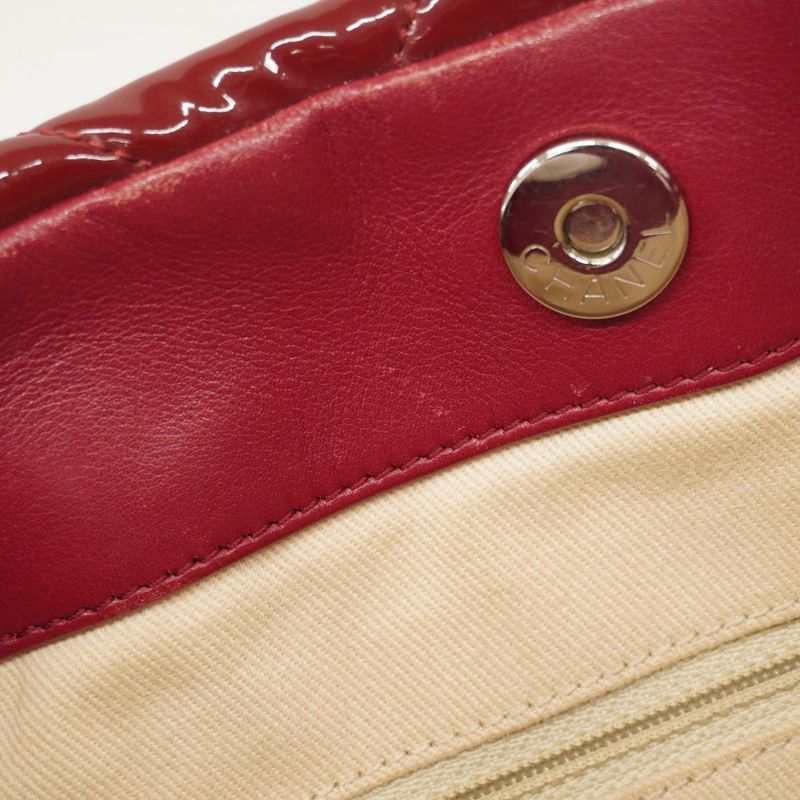 Chanel Shoulder Bag Matelasse Patent Leather Red Silver Hardware Women