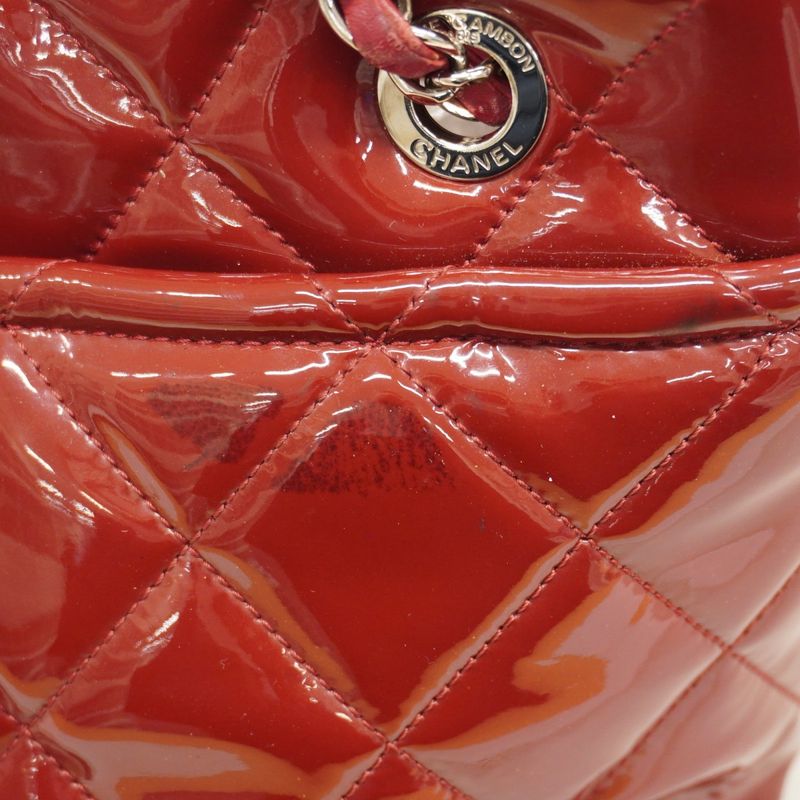 Chanel Shoulder Bag Matelasse Patent Leather Red Silver Hardware Women