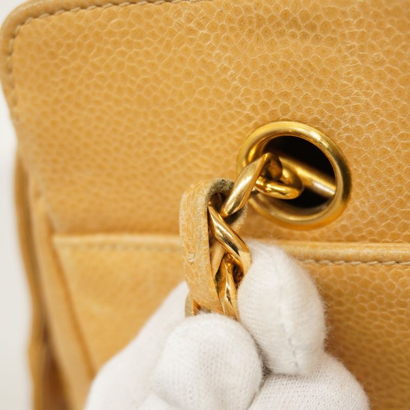 Chanel Shoulder Bag Triple Coco Caviar Skin Beige Gold Hardware Women