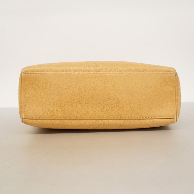 Chanel Shoulder Bag Triple Coco Caviar Skin Beige Gold Hardware Women