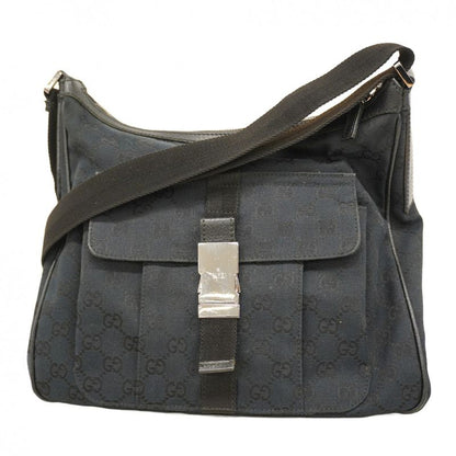 Gucci Shoulder Bag GG Canvas 131211 Canvas Black Silver Hardware Women