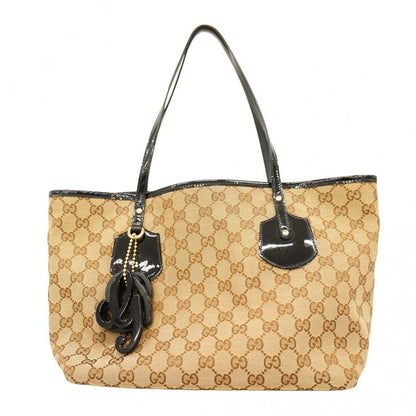 Gucci Tote Bag GG Canvas 211976 Canvas Beige Black Chien Pan Gold Hardware