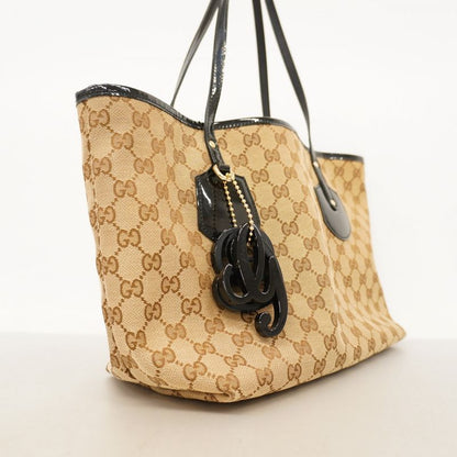 Gucci Tote Bag GG Canvas 211976 Canvas Beige Black Chien Pan Gold Hardware