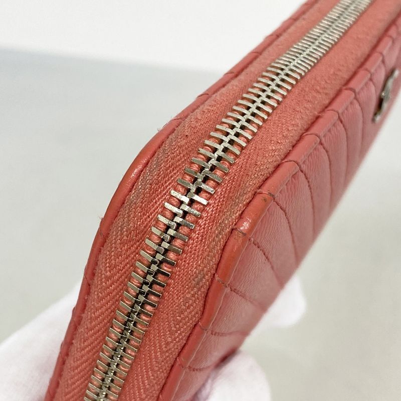 Chanel Long Wallet V-stitched Caviar Skin Pink Silver Hardware Women