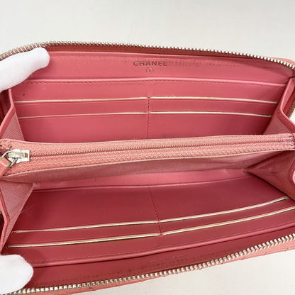 Chanel Long Wallet V-stitched Caviar Skin Pink Silver Hardware Women