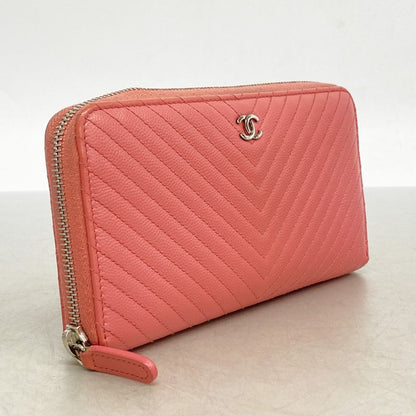 Chanel Long Wallet V-stitched Caviar Skin Pink Silver Hardware Women