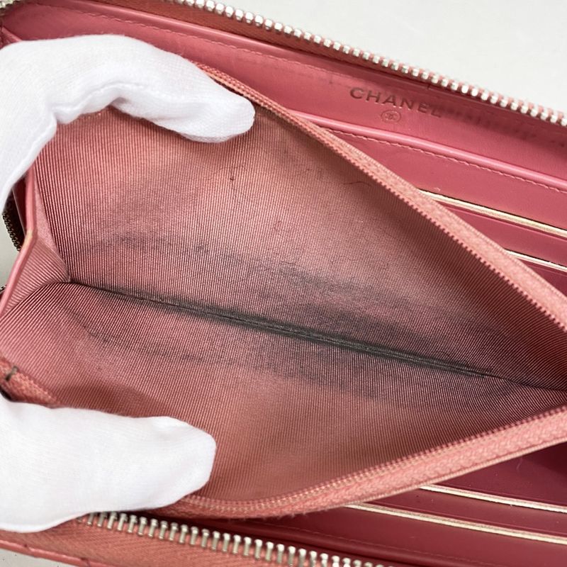 Chanel Long Wallet V-stitched Caviar Skin Pink Silver Hardware Women