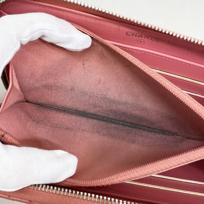 Chanel Long Wallet V-stitched Caviar Skin Pink Silver Hardware Women