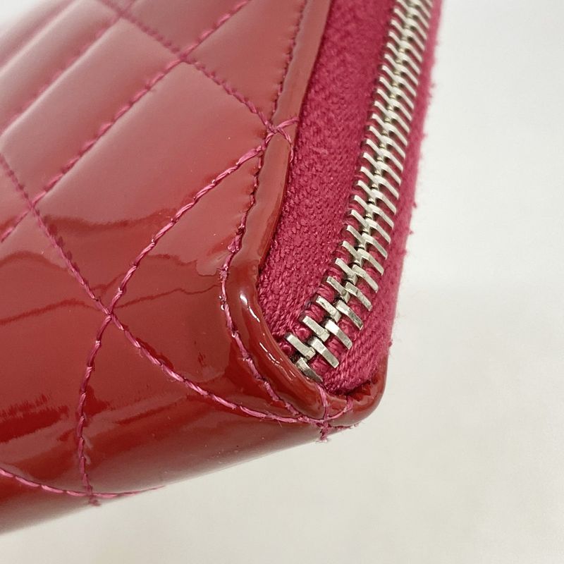 Chanel Long Wallet Brilliant Patent Leather Red Silver Hardware Women