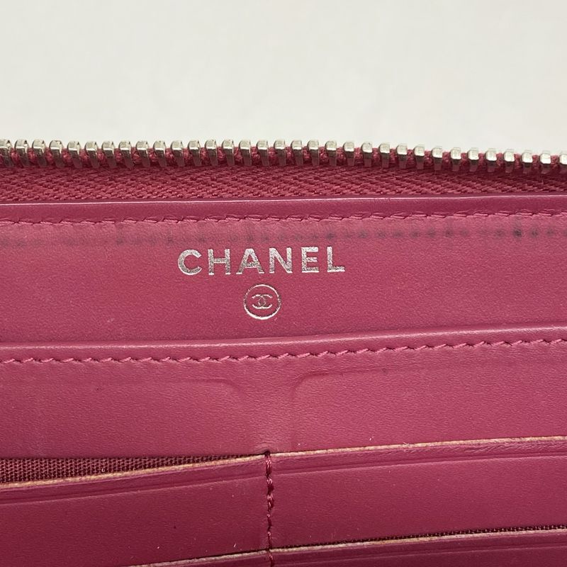 Chanel Long Wallet Brilliant Patent Leather Red Silver Hardware Women