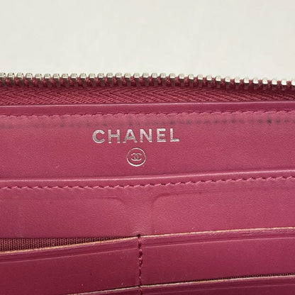 Chanel Long Wallet Brilliant Patent Leather Red Silver Hardware Women