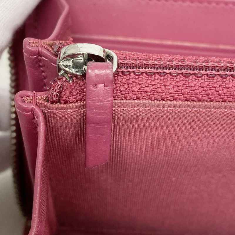 Chanel Long Wallet Brilliant Patent Leather Red Silver Hardware Women